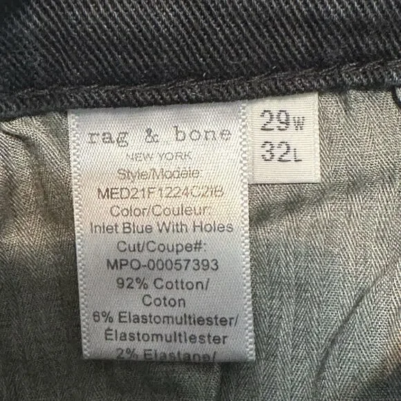 Rag & Bone Jeans Mens Size 29x32 Fit 1 Skinny Inlet Blue Denim NWOT